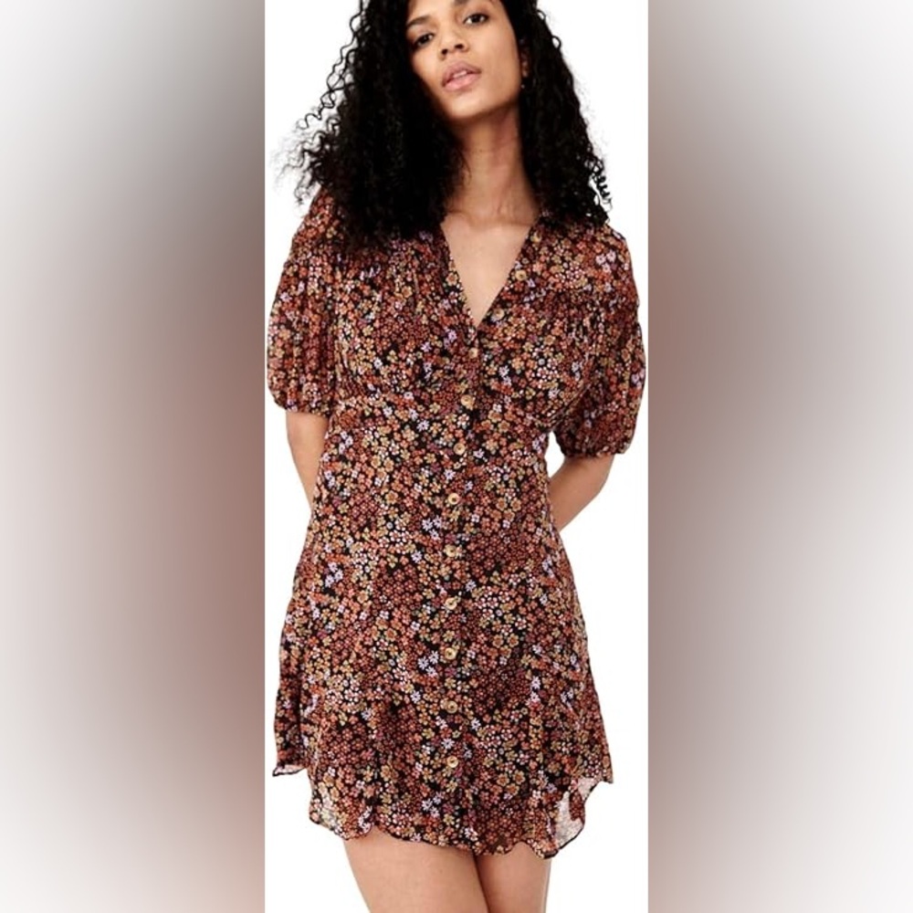 Free People Women Floral Short Sleeve Mini Dress Size L